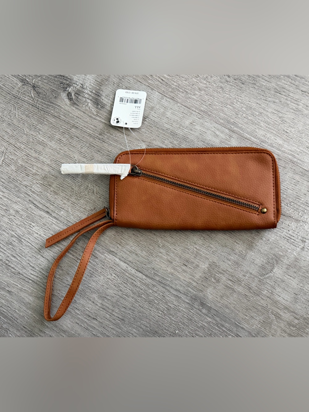 Free People Brown Tan Vegan Wristlet Clutch Wallet with Diagonal Zip Pocket